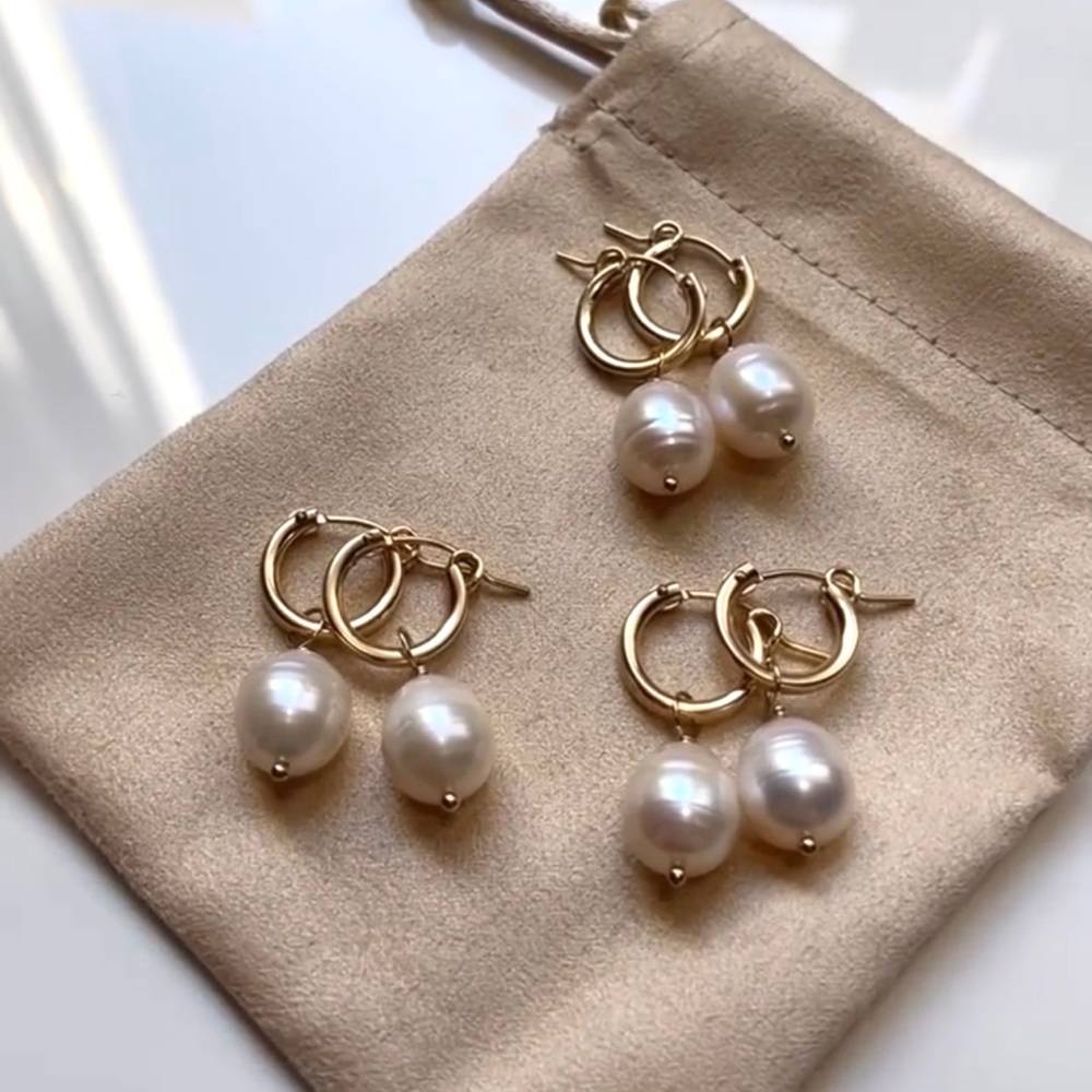 Baroque Freshwater Pearl 14K Gold-Fill Thick Hoop Earrings